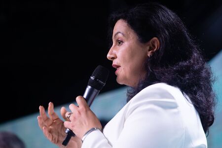 KYIV, UKRAINE - Jun 09, 2019: Vice Prime Minister for European and Euro-Atlantic Integration of Ukraine Ivanna Climpush-Tsintsadze during the European Solidarity Party Congressのeditorial素材