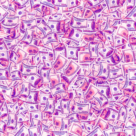 Background with money. Seamless texture of 100 dollar bills in trendy neon colorsのeditorial素材