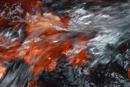 Abstract nature background. Image of the water surface of a forest stream. Bubbles and flow of water