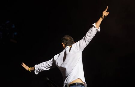 KYIV, UKRAINE - Jul 19, 2019: Svyatoslav Vakarchuk ukrainian rock singer at stage.