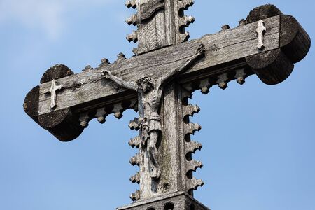 Crucifixion of Christ and a large number of crosses at Hill of Crosses. Hill of Crosses is a unique...