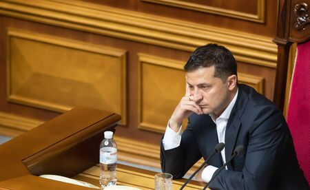 KYIV, UKRAINE - Sep. 03, 2019: President of Ukraine Volodymyr Zelensky during the session of the Verkhovna Rada of Ukraineのeditorial素材