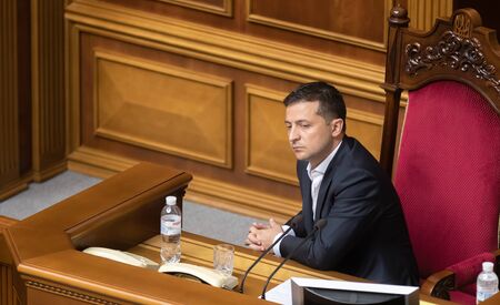 KYIV, UKRAINE - Sep. 03, 2019: President of Ukraine Volodymyr Zelensky during the session of the...