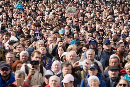 KYIV, UKRAINE - Oct. 06, 2019: Thousands ukrainians attend rally against signing of so-called...
