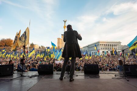 KYIV, UKRAINE - Oct. 14, 2019: Defender's Day of Ukraine. Thousands ukrainians attend rally against surrender on the Independence Square in Kyiv, Ukraine.のeditorial素材