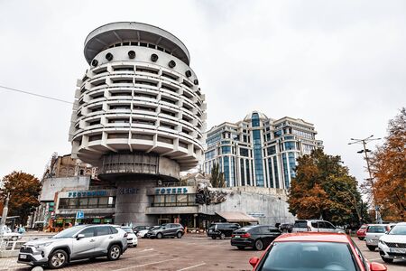 Kyiv, Ukraine - Sep. 29, 2018: The streets of Kyiv. Old and new architecture of Kyiv. Buildings in central historical old city of Kiev, Ukraine. Kyiv architecture backgroundのeditorial素材