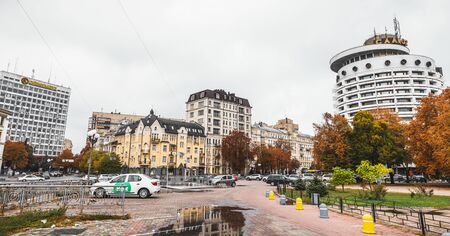 Kyiv, Ukraine - Sep. 29, 2018: The streets of Kyiv. Old and new architecture of Kyiv. Buildings in central historical old city of Kiev, Ukraine. Kyiv architecture backgroundのeditorial素材