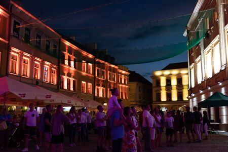 Lublin, Poland - Jul 27, 2018: Streets of the old city of Lublin at night. Lublin is the ninth largest city in Polandのeditorial素材