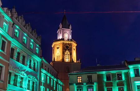 Lublin, Poland - Jul 27, 2018: Streets of the old city of Lublin at night. Lublin is the ninth largest city in Polandのeditorial素材