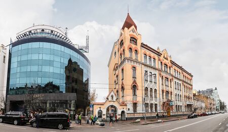 Kyiv, Ukraine - Nov. 16, 2019: The streets of Kyiv. Old and new architecture of Kyiv. Buildings in central historical old city. Catch seafood restaurant on Vladimirskaya streetのeditorial素材