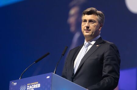 ZAGREB, CROATIA - Nov. 20, 2019: Croatian Prime Minister Andrei Plenkovich during EPP Congress in Zagrebのeditorial素材