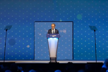 ZAGREB, CROATIA - Nov. 20, 2019: Donald Tusk during EPP Congress in Zagreb. Tusk was elected president of the European Peoples Party (EPP), Europes largest transnational political partyのeditorial素材