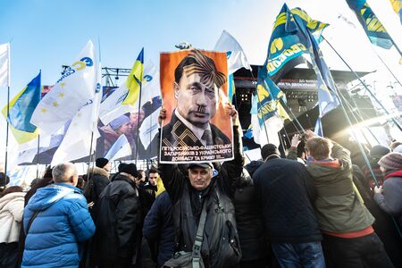 KYIV, UKRAINE - Dec. 08, 2019: Thousands ukrainians attend rally against surrender on the...
