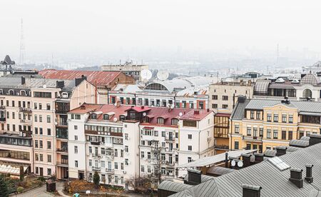 Kyiv, Ukraine - Nov. 16, 2019: View of the roof of old Kyiv from the bell tower of St. Sophia Cathedral.のeditorial素材