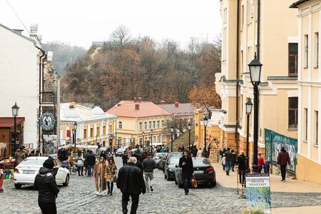 Kyiv, Ukraine - Nov 16, 2019: Famous historical streets of Kyiv â€“ Andreevsky descent....