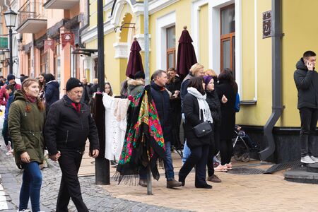 Kyiv, Ukraine - Nov 16, 2019: Famous historical streets of Kyiv â Andreevsky descent. People on Andreevsky descentのeditorial素材