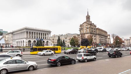 KYIV, UKRAINE - Sep 27, 2019: Street scene in Kyiv, the capital of Ukraine. View of the Maydan Nezalezhnosti. Independence square in capital of Ukraineのeditorial素材