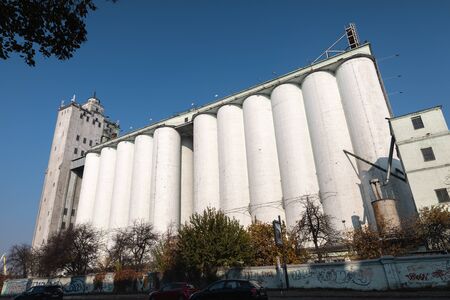 KYIV, UKRAINE - Nov. 10, 2018: Granary elevator in Podil in Kyiv. The granary is designed to store large quantities of grain. The elevator became a business card of Kyiv Podil.のeditorial素材