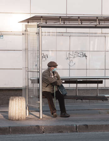 Kyiv, Ukraine - Mar. 24, 2020: Kyiv streets during the coronavirus epidemic. People in protective medical masks.のeditorial素材