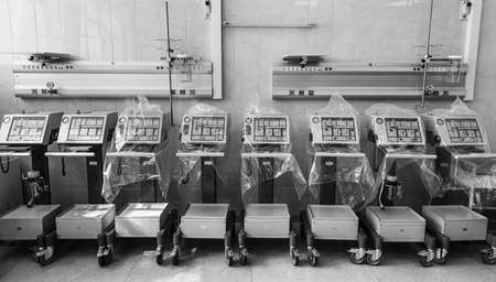 KYIV, UKRAINE - Apr. 03, 2020: Preparing for the coronavirus epidemic. Ambulance station in Kiev. Poroshenko Foundation donated artificial lung ventilation devices to Kyiv City Clinical Ambulance Hospitalのeditorial素材