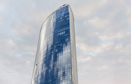 Kyiv, Ukraine - Apr. 01, 2020: Parus Business Centre in Kyiv. Low angle viewのeditorial素材