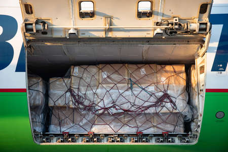 Kyiv, Ukraine - Apr. 28, 2020: Kyiv landed an aircraft that sent 42.5 thousand medical suits from...