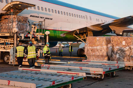 Kyiv, Ukraine - Apr. 28, 2020: Kyiv landed an aircraft that sent 42.5 thousand medical suits from...