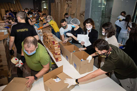 KYIV, UKRAINE - May. 02, 2020: Coronavirus epidemic in Ukraine and help to the poor. Thousands food...