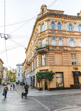 Lviv, Ukraine - May 23, 2020: Central streets and architecture of Lviv. Vacationers and tourists the streets of Lviv during weakening of quarantine due to coronovirus infectionのeditorial素材
