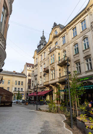 Lviv, Ukraine - May 23, 2020: Central streets and architecture of Lviv.のeditorial素材