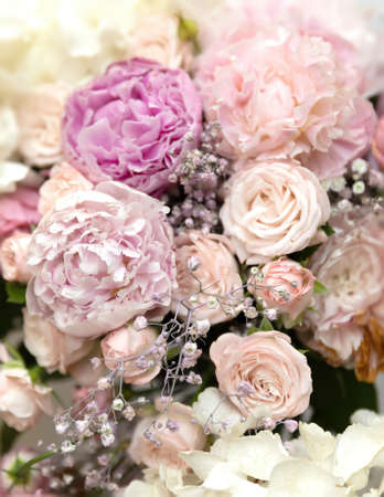 Floral background. Close up fragment of a bouquet of beautiful flowersの写真素材