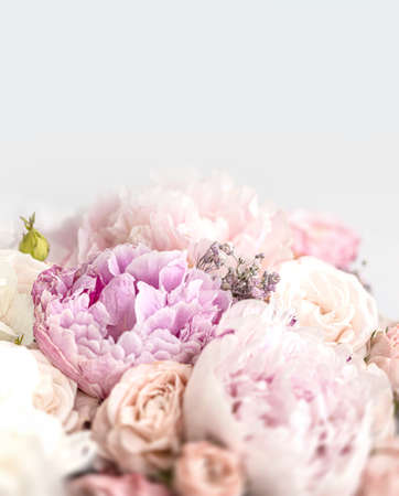Floral background. Close up fragment of a bouquet of beautiful flowersの写真素材