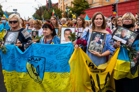 KYIV, UKRAINE - Aug 24, 2020: March of the defenders of Ukraine on the occasion of 29th anniversary of Independence of Ukraine in Kyivのeditorial素材