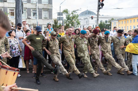 KYIV, UKRAINE - Aug 24, 2020: March of the defenders of Ukraine on the occasion of 29th anniversary...