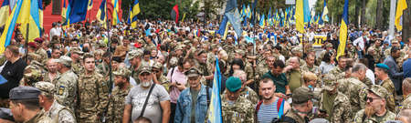 KYIV, UKRAINE - Aug 24, 2020: March of the defenders of Ukraine on the occasion of 29th anniversary of Independence of Ukraine in Kyivのeditorial素材