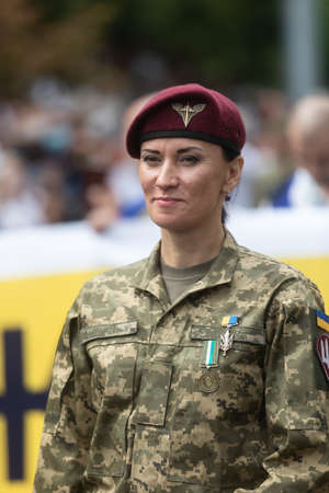 KYIV, UKRAINE - Aug 24, 2020: March of the defenders of Ukraine on the occasion of 29th anniversary of Independence of Ukraine in Kyivのeditorial素材