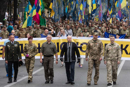 KYIV, UKRAINE - Aug 24, 2020: March of the defenders of Ukraine on the occasion of 29th anniversary...