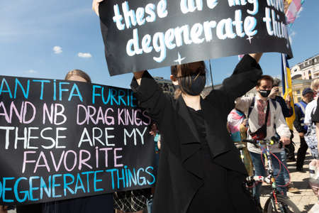 KYIV, UKRAINE - May. 22, 2021: A march in support of transgender people was held on Mikhailovskaya...