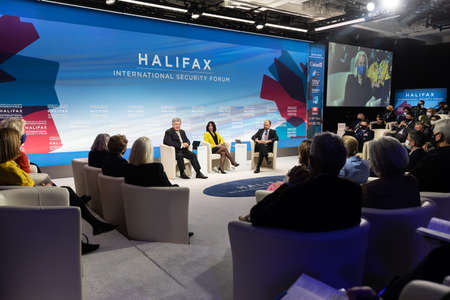 Halifax, Canada - Nov. 19, 2021: Working moments during Halifax international security forum (HFX) which is dedicated to strengthening strategic cooperation among democratic nations.のeditorial素材
