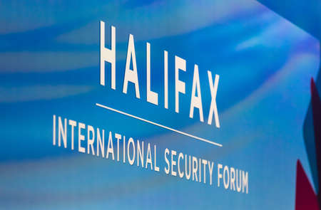 Halifax, Canada - Nov. 20, 2021: Emblem and logo of the Halifax international security forum (HFX) which is dedicated to strengthening strategic cooperation among democratic nationsのeditorial素材