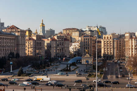 KYIV, UKRAINE - Nov. 16, 2021: Independence Square in Kyiv. View of the central part of Kyiv, St. Sophia cathedral, street Khreshchatyk and Independence Square in Kyivのeditorial素材