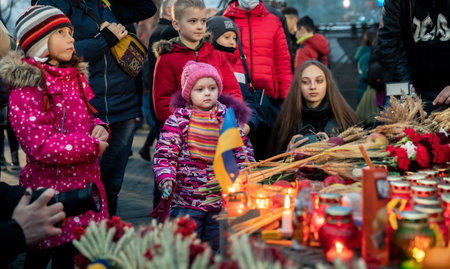 KYIV, UKRAINE - Nov. 27, 2021: Ceremony of commemoration of victims of the famine-genocide of 1923-1933 years in the Ukraineのeditorial素材