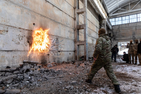 KYIV, UKRAINE - Feb. 06, 2022: Territorial defense exercises amid the threat of a Russian military...