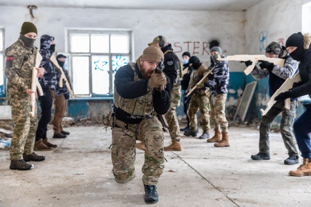 KYIV, UKRAINE - Feb. 06, 2022: Territorial defense exercises amid the threat of a Russian military...