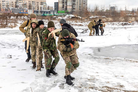 KYIV, UKRAINE - Feb. 12, 2022: Territorial defense exercises amid the threat of a Russian military...