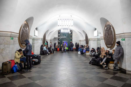 KYIV, UKRAINE - Feb. 24, 2022: War of Russia against Ukraine. Subway station serves as a shelter for thousands of people during a rocket and bomb attackのeditorial素材