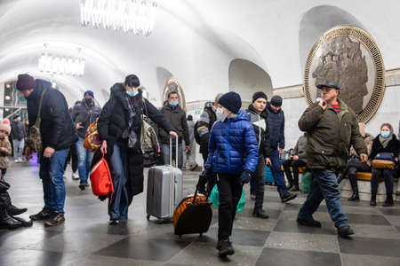 KYIV, UKRAINE - Feb. 24, 2022: War of Russia against Ukraine. Subway station serves as a shelter for thousands of people during a rocket and bomb attackのeditorial素材