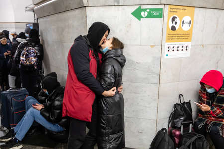KYIV, UKRAINE - Feb. 24, 2022: War of Russia against Ukraine. Subway station serves as a shelter for thousands of people during a rocket and bomb attackのeditorial素材
