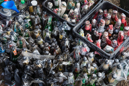 KYIV, UKRAINE - Mar. 04, 2022: War of Russia against Ukraine. Bottles with Molotov cocktails to fight Russian fascistsのeditorial素材