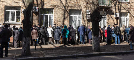 KYIV, UKRAINE - Mar. 15, 2022: War of Russia against Ukraine. Queue for free grocery kits, Kyiv, Ukraineのeditorial素材